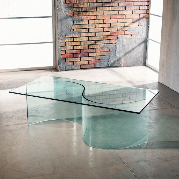 Tavolino da salotto in vetro curvo design moderno Davio